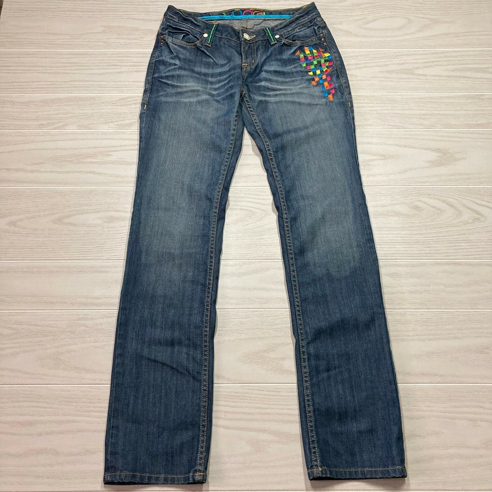 Coogi Womens Jeans Low Rise Straight‎ Leg Rainbow Embroidered Size 5/6 29x32